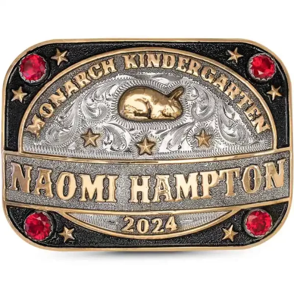Brighten your child’s special day with the Cub Belt Buckle! Crafted on a hand-engraved German Silver base, featuring a solid edge and detailed with Jeweler's Bronze stars and lettering. Customize it with your child’s name among the stars for a memorable k